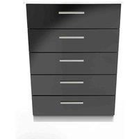 Welcome Furniture Ready Assembled Knightsbridge 5 Drawer Chest In Black Gloss & White