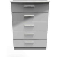 Welcome Furniture Ready Assembled Knightsbridge 5 Drawer Chest In Grey Gloss