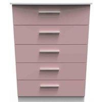 Welcome Furniture Ready Assembled Knightsbridge 5 Drawer Chest In Kobe Pink & White