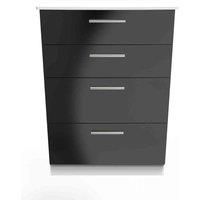 Welcome Furniture Ready Assembled Knightsbridge 4 Drawer Deep Chest In Black Gloss & White