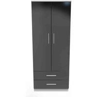 Welcome Furniture Ready Assembled Knightsbridge 2 Door 2 Drawer Wardrobe In Black Gloss & White