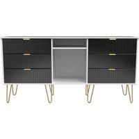 Welcome Furniture Ready Assembled Linear 6 Drawer Sideboard In Deep Black & White