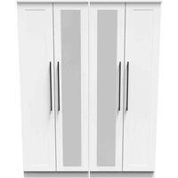 Welcome Furniture Ready Assembled Beverley Tall 4 Door 2 Centre Mirrors Wardrobe In White Ash