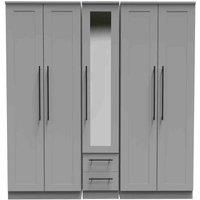 Welcome Furniture Ready Assembled Beverley Tall 5 Door 2 Drawer 1 Mirror Wardrobe In Dusk Grey
