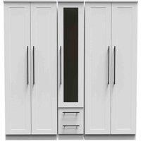 Welcome Furniture Ready Assembled Beverley Tall 5 Door 2 Drawer 1 Mirror Wardrobe In White Ash