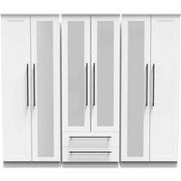 Welcome Furniture Ready Assembled Beverley Tall 6 Door 2 Drawer 2 Mirror Wardrobe In White Ash