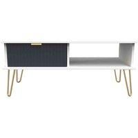 Welcome Furniture Ready Assembled Linear 1 Drawer Coffee Table In Indigo Matt & White
