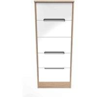 Welcome Furniture Ready Assembled Monaco 5 Drawer Tallboy In White Gloss & Bardolino Oak
