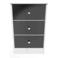 Welcome Furniture Ready Assembled Padstow 3 Drawer Bedside Cabinet In Black Gloss & White