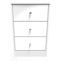 Welcome Furniture Ready Assembled Padstow 3 Drawer Bedside Cabinet In White Gloss