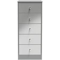 Welcome Furniture Ready Assembled Padstow 5 Drawer Tallboy In Uniform Grey Gloss & Dusk Grey