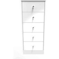 Welcome Furniture Ready Assembled Padstow 5 Drawer Tallboy In White Gloss