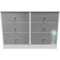Welcome Furniture Ready Assembled Padstow 6 Drawer Wide Chest In Uniform Grey Gloss & White