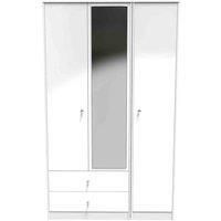 Welcome Furniture Ready Assembled Padstow Triple Mirror Wardrobe With 2 Drawers In White Gloss