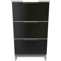 Welcome Furniture Ready Assembled Plymouth 3 Drawer Bedside Cabinet In Black Gloss & White