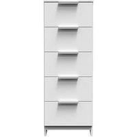 Welcome Furniture Ready Assembled Plymouth 5 Drawer Tallboy In White Gloss