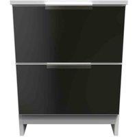 Welcome Furniture Ready Assembled Plymouth 2 Drawer Bedside Cabinet In Black Gloss & White