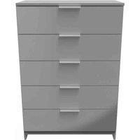 Welcome Furniture Ready Assembled Plymouth 5 Drawer Chest In Uniform Grey Gloss & Dusk Grey