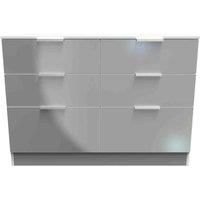 Welcome Furniture Ready Assembled Plymouth 6 Drawer Wide Chest In Uniform Grey Gloss & White