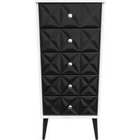 Welcome Furniture Ready Assembled Pixel 5 Drawer Tallboy In Deep Black & White