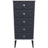 Welcome Furniture Ready Assembled Pixel 5 Drawer Bedside Cabinet In Indigo Matt & White