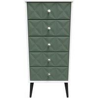 Welcome Furniture Ready Assembled Pixel 5 Drawer Tallboy In Labrador Green & White