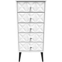 Welcome Furniture Ready Assembled Pixel 5 Drawer Tallboy In White Matt
