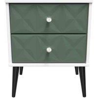 Welcome Furniture Ready Assembled Pixel 2 Drawer Bedside Cabinet In Labrador Green & White
