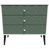 Welcome Furniture Ready Assembled Pixel 3 Drawer Chest In Labrador Green & White