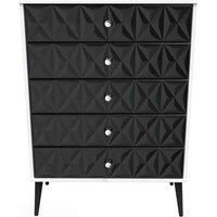 Welcome Furniture Ready Assembled Pixel 5 Drawer Chest In Deep Black & White