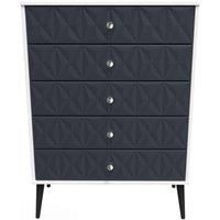 Welcome Furniture Ready Assembled Pixel 5 Drawer Chest In Indigo Matt & White
