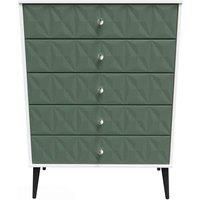 Welcome Furniture Ready Assembled Pixel 5 Drawer Chest In Labrador Green & White