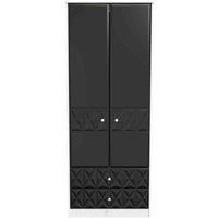 Welcome Furniture Ready Assembled Pixel 2 Door 2 Drawer Wardrobe In Deep Black & White