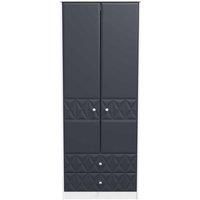 Welcome Furniture Ready Assembled Pixel Tall 2 Drawer Wardrobe In Indigo Matt & White