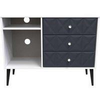 Welcome Furniture Ready Assembled Pixel 3 Drawer Tv Unit With Legs In Indigo Matt & White