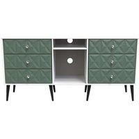 Welcome Furniture Ready Assembled Pixel 6 Drawer Tv Unit With Legs In Labrador Green & White