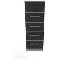 Welcome Furniture Ready Assembled Worcester 5 Drawer Tallboy In Black Gloss & White