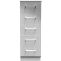 Welcome Furniture Ready Assembled Worcester 5 Drawer Tallboy In Uniform Grey Gloss & White