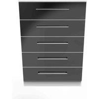 Welcome Furniture Ready Assembled Worcester 5 Drawer Chest In Black Gloss & White
