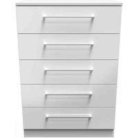 Welcome Furniture Ready Assembled Worcester 5 Drawer Chest In White Gloss