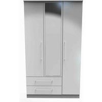 Welcome Furniture Ready Assembled Worcester Triple Mirror Wardrobe With 2 Drawers In Uniform Grey Gloss & Dusk Grey