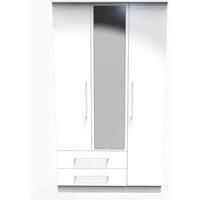 Welcome Furniture Ready Assembled Worcester Triple Mirror Wardrobe With 2 Drawers In White Gloss