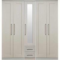 Welcome Furniture Ready Assembled York Tall 5 Door 2 Drawer 1 Mirror Wardrobe In Kashmir Ash
