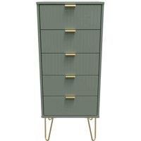 Welcome Furniture Ready Assembled Linear 5 Drawer Tallboy In Reed Green