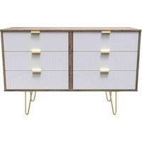 Welcome Furniture Ready Assembled Linear 6 Drawer Chest In White Matt & Vintage Oak