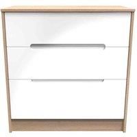 Welcome Furniture Ready Assembled Monaco 3 Drawer Deep Chest In White Gloss & Bardolino Oak