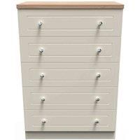 Welcome Furniture Ready Assembled Vienna 5 Drawer Chest In Cream Ash & Oak
