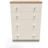 Welcome Furniture Ready Assembled Vienna 4 Drawer Deep Chest In Cream Ash & Oak