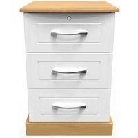 Welcome Furniture Ready Assembled Whitney 3 Drawer Bedside Cabinet In White Ash & Oak