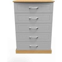 Welcome Furniture Ready Assembled Whitney 5 Drawer Chest In Grey Ash & Oak